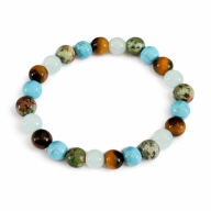 Bransoletka Koraliki Motyw Tygrysie Oko Akwamaryna Turkus Lęk