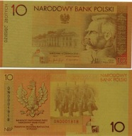 Banknot Pozłacany 10 zł. Józef PIŁSUDSKI Niepodległość z 2008r.