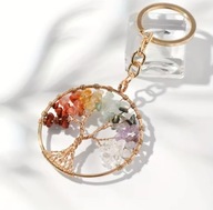 Złote Drzewko Szczęścia Życia Brelok do kluczy kolorowe kamyczki Zawieszka