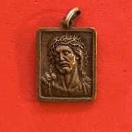 Piękny stary medalik Pan Jezus w koronie cierniowej Matka Boska
