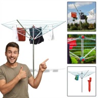 SUSZARKA OGRODOWA OBROTOWA NA PRANIE 50M 4 RAMIONA DUŻA Z POKROWCEM