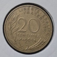 *FRANCJA [0112]*20 centymów CENTIMES 1965 Piąta Republika, Marianna Rośliny