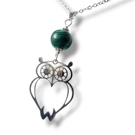M33 Łańcuszek+ Wisiorek/zawieszka kamienie MALACHIT SOWA