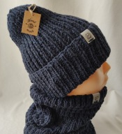 (04) Czapka wełniana z kominem XS/S - rozmiar uniwersalny ok. 48 - 54 cm.