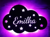 Lampka nocna LED, drewniana, imienna, chmurka