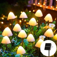 Lampki Solarne LED Grzybki 5m 20 Punktów Świetlnych Wbijane Do Ogrodu