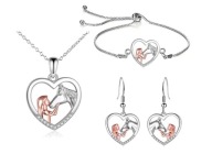 Zestaw Biżuterii Konik w Serduszku Bransoletka Naszyjnik Kolczyki