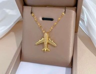 Naszyjnik łańcuszek Samolot Plane Samolocik złoty prezent Y2K