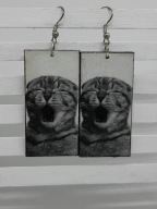 Kolczyki Kot ziewający decoupage prostokąty kociak grafika Handmade