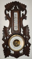Piękny rzeźbiony barometr z termometrem drewniany I poł XX wieku, sprawny
