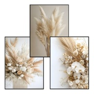 Plakat Zestaw 30x40, 3 sztuki, plakaty, postery ,BOHO,MINIMALIZM, KWIATY