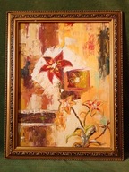 Kwiaty - obraz olejny malowany techniką szpachli i pędzla