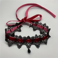 Czarny choker z zawieszką wiązany gotycki naszyjnik biżuteria damska goth