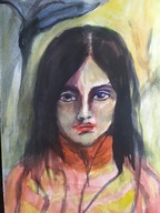 Akwarela, obraz, obrazek, portret, dziewczyna w dresie