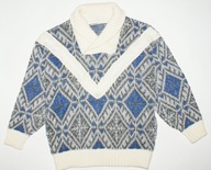 MARLONK_Piękny SWETER_ecri norweski wzór szarości gruby akryl wełna_M