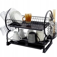 DUŻA SUSZARKA DO NACZYŃ METALOWA OCIEKACZ NA NACZYNIA DWUPOZIOMOWA CZARNA