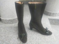 ONDA VERDE nr 39 eleganckie zielone botki w stylu retro na słupku skóra