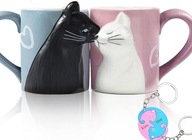 FILIŻANKI DO KAWY Z KOTEM ZESTAW 2 SZTUKI PREZENT ŚLUBNY WALENTYNKI PARA