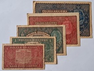 Zestaw Banknotów II RP 1 5 10 20 100 Marek Polskich MKP 1919 rok