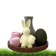 ZESTAW DEKORACJI WIELKANOCNEJ EKO KRÓLIK + WAZON + JAJKO + TACA + TEALIGHTY