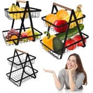KOSZ NA OWOCE WARZYWA KOSZYK PIĘTROWY METALOWY CZARNY STOJĄCY DWUPOZIOMOWY