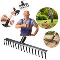 GRABIE METALOWE DO LIŚCI TRAWY ZIEMI OGRODOWE BEZ TRZONU 18 ZĘBÓW 48X8CM