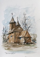 Słowacja cerkiew św. Łukasza w Tročanach akwarela format a4 autor R. Kępa