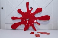 Designerski zegar ścienny czerwony – nowoczesny – duży – efekt splash