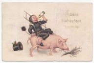 NOWY ROK MAŁY KOMINIARZ Z SZAMPANEM I GŁODNA ŚWINIA 1929