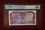 Banknot Uganda 20 Shillings 1966 rok series A/24 PMG 66 UNC !!!