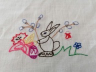 LNIANY WIELKANOCNY OBRUS SERWETA BAZIE PISANKI ZAJĄCZEK HAFT 45x113 nr.47