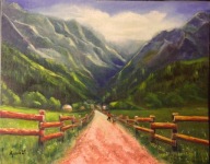 Spacer z psem, obraz olejny, A. Janik, 40x50