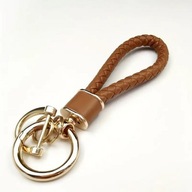 Designerski brązowy brelok/smycz do kluczy – plecionka ze złotymi detalami