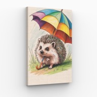 Obraz na Płótnie 30x40cm Jeż pod parasolem Ilustracja Pokój Dziecka Loft