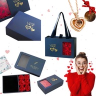 NASZYJNIK SERCE W PUDEŁKU Z WIECZNA RÓŻA PREZENT NA WALENTYNKI DLA NIEJ