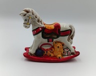 Kolorowy Konik na biegunach z porcelany 15cm skarbonka vinatge lata 80XXw.