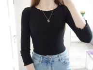 NOWA BLUZKA SWETEREK SWETER CZARNY PRĄŻKI PRĄŻKOWANY BASIC 34 XS