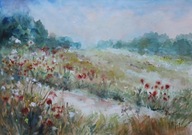 Łąka pod lasem Akwarela Sabina Salamon 38x28