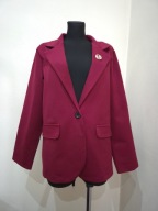 Marynarka dzianina bordowa wino złota broszka uni