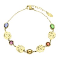 64297 Bransoletka złota stal chirurgiczna liście monstery kryształki