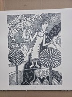 Anioł ezoteryczny. 24 × 30 cm. 2025 r. (linoryt)