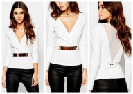 Bluzka NaaNaa biała 34 XS z paskiem kopertowa White elegancja tiul