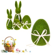 JAJKO WIELKANOCNE DEKORACYJNE ZIELONE Z KOKARDKĄ FLOKOWANE KOSZYCZEK TRAWA
