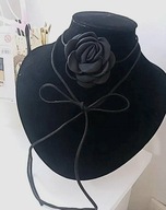 Czarna róża choker wiązany naszyjnik bransoletka black rose choker necklace