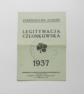 LEGITYMACJA CZŁONKOWSKA STRONNICTWO LUDOWE, do ODZNAKI - ORYGINAŁ 1937, PSL