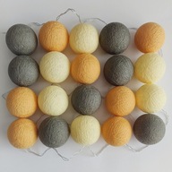 Cotton Balls Musztardowe Szałwia Girlanda Lampki Kule 20 LED Na Baterie