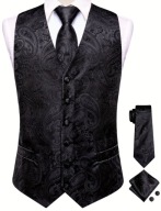 L XL Kamizelka Krawat poszetka Elegancka Męska czarna zestaw