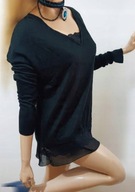 c_a_m_a_i_e_u czarna dzianinowa bluzka z koronką gothic M