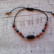 BRANSOLETK TURMALIN CZARNY, JASPIS, TYGRYSIE OKO - RĘKODZIEŁO