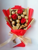 SŁODKI BUKIET FERRERO CZERWONO ZŁOTY URODZINY IMIENINY DZIEŃ MAMY